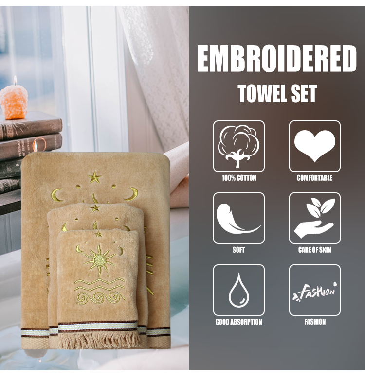 Embroidered bath towel set