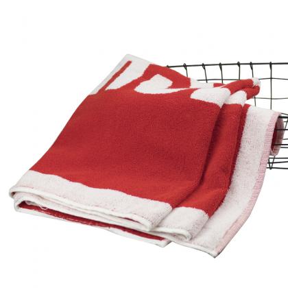 Red gym towel with jacquard
